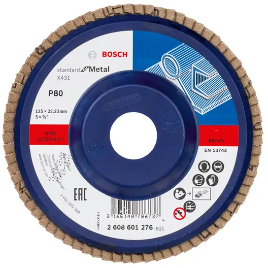 Ламелен диск за шлайфане Bosch на метал  125 мм, 22.23 мм, P80, прав, Standard for Metal X431
