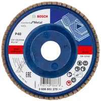 Ламелен диск за шлайфане Bosch на метал  115 мм, 22.23 мм, P40, прав, Standard for Metal X431
