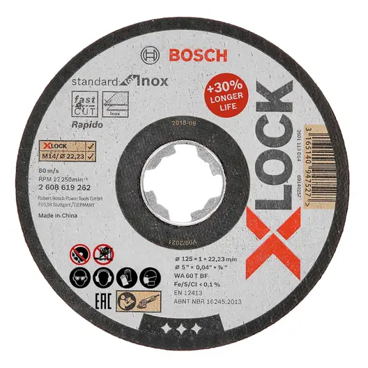 Диск карбофлексен за рязане Bosch на неръждаема стомана  125 мм, 1 мм, 22.23 мм, Standard for Inox