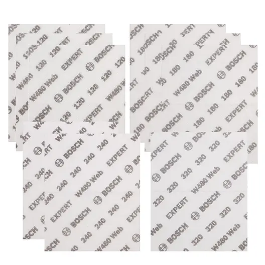 Шкурка Bosch на листа с мрежеста основа  115x140 мм, P120, P180, P240, P320, 9 бр., Expert W480 Web