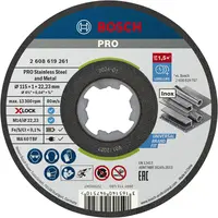 Диск карбофлексен за рязане Bosch на метал и неръждавейка  115 мм, 1 мм, 22.23 мм, PRO Stainless Steel and Metal X-Lock