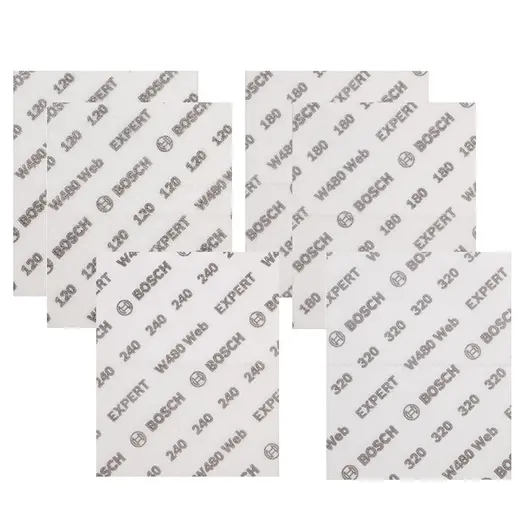 Шкурка Bosch на листа с мрежеста основа  115x140 мм, P120, P180, P240, P320, 6 бр., Expert W480 Web
