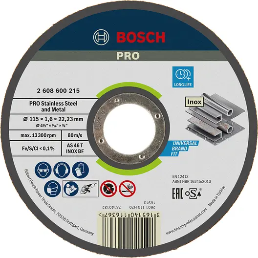 Диск карбофлексен за рязане Bosch на метал и неръждавейка  115 мм, 1.6 мм, 22.23 мм, PRO Stainless Steel and Metal