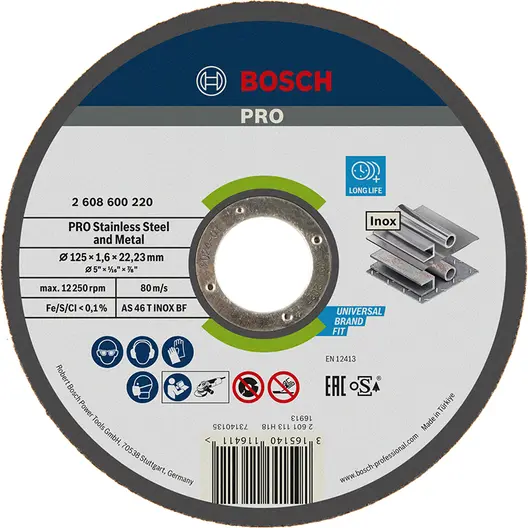 Диск карбофлексен за рязане Bosch на метал и неръждавейка  125 мм, 1.6 мм, 22.23 мм, PRO Stainless Steel and Metal