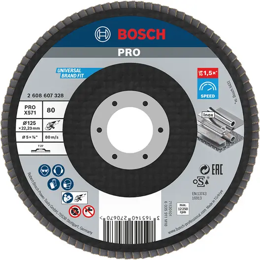 Ламелен диск за шлайфане Bosch на метал и неръждаема стомана  125 мм, 22.23 мм, P80, прав, PRO X571