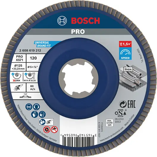 Ламелен диск за шлайфане Bosch на метал и неръждаема стомана  X-lock, 125 мм, P120, прав, PRO X571