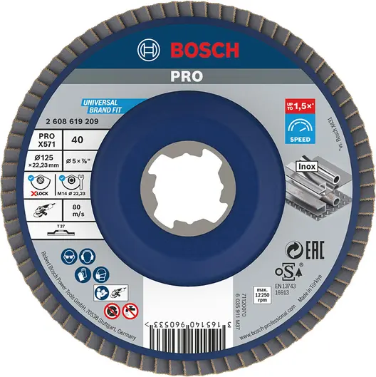 Ламелен диск за шлайфане Bosch на метал и неръждаема стомана  X-lock, 125 мм, P40, прав, PRO X571