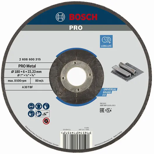 Диск карбофлексен за шлайфане Bosch на метал  180 мм, 22.23 мм, 6 мм, PRO Metal