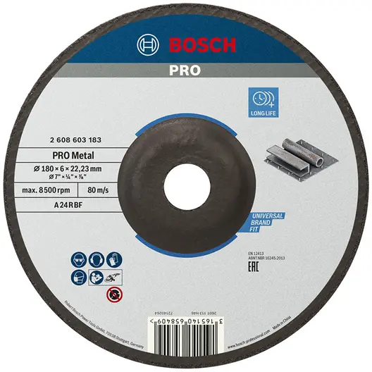 Диск карбофлексен за шлайфане Bosch на метал  180 мм, 22.23 мм, 6 мм, PRO Metal