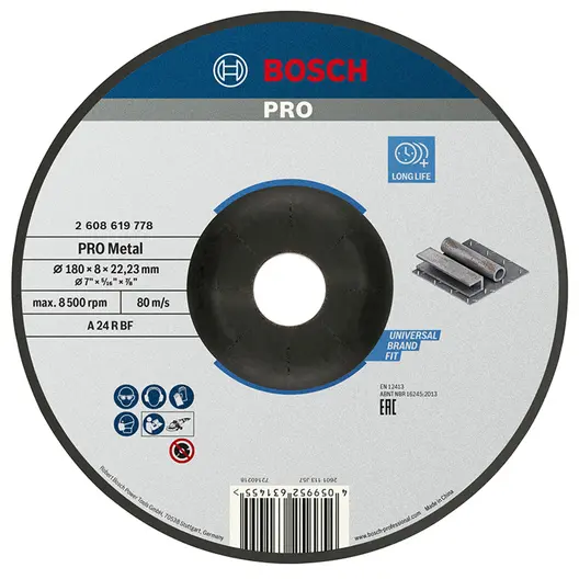 Диск карбофлексен за шлайфане Bosch на метал  180 мм, 22.23 мм, 8 мм, PRO Metal