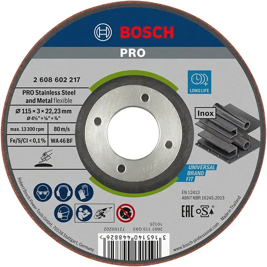 Диск карбофлексен за шлайфане Bosch на метал и неръждаема стомана  115 мм, 22.23 мм, 3 мм, PRO Semi-Flexible
