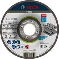 Диск карбофлексен за рязане Bosch на метал и неръждавейка 3 в 1 115 мм, 2.5 мм, 22.23 мм, PRO Stainless Steel and Metal