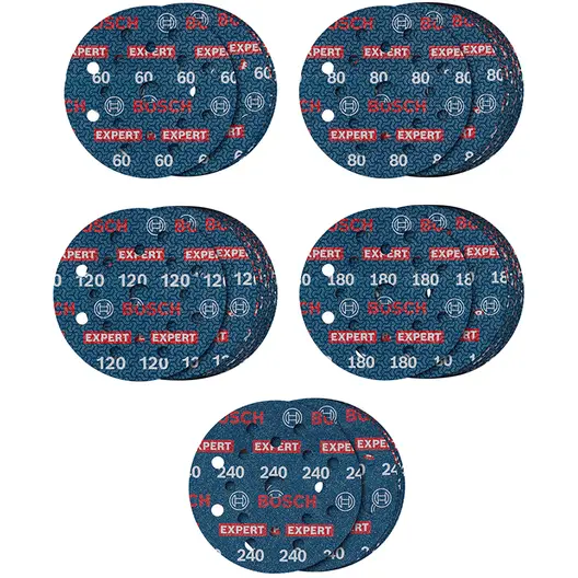 Фолио Bosch шлифовъчно за ротационен шлайф  125 мм, P120, P180, P240, P60, P80, 55 бр., Expert O780