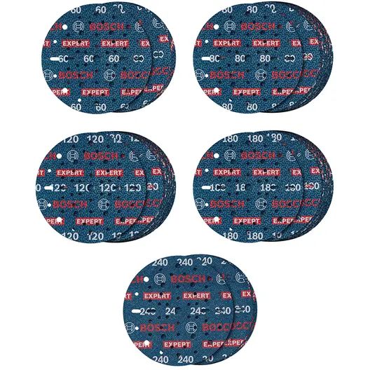 Фолио Bosch шлифовъчно за ротационен шлайф  150 мм, P120, P180, P240, P60, P80, 55 бр., Expert O780