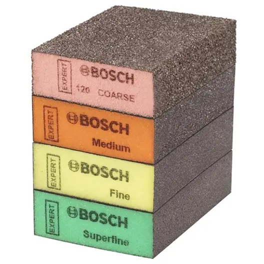 Шкурка върху гъба за ръчно шлайфане Bosch комплект  97x69x26 мм, груба, много фина, средна, фина, 20 бр., Expert S471