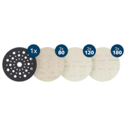 Шкурка за орбитален шлайф Bosch без отвори комплект с предпазител 125 мм, P120, P180, P80, 7 бр., Expert M480 - product - 001 BSH3340