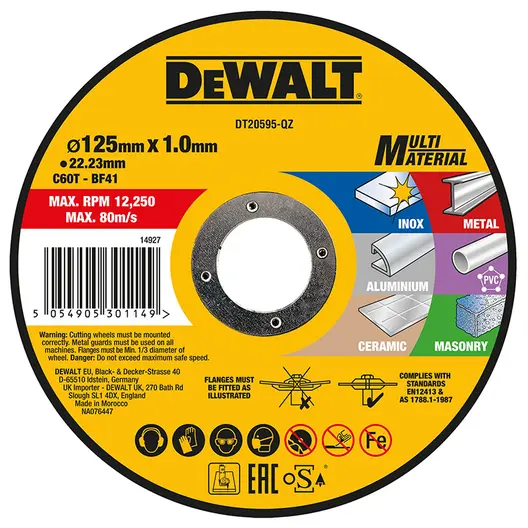 Диск карбофлексен за рязане DeWALT универсален  125 мм, 1 мм, 22.23 мм, Multi Material