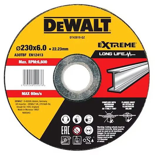 Диск карбофлексен за шлайфане DeWALT на метал  230 мм, 22.23 мм, 6 мм, Extreme