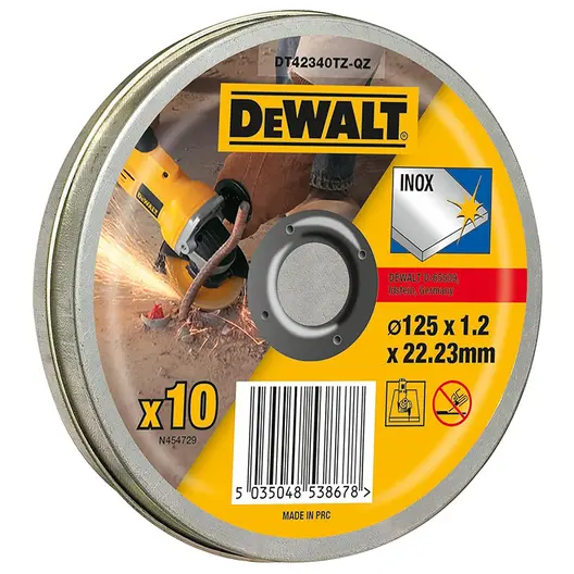 Диск карбофлексен за рязане DeWALT на неръждаема стомана  125 мм, 10 бр., 1.2 мм, 22.23 мм, DT42340TZ
