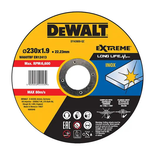 Диск карбофлексен за рязане DeWALT на неръждаема стомана  230 мм, 1.9 мм, 22.23 мм, Extreme