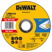 Диск карбофлексен за рязане DeWALT на неръждаема стомана  180 мм, 3 мм, 22.2 мм, DWA4524SIA