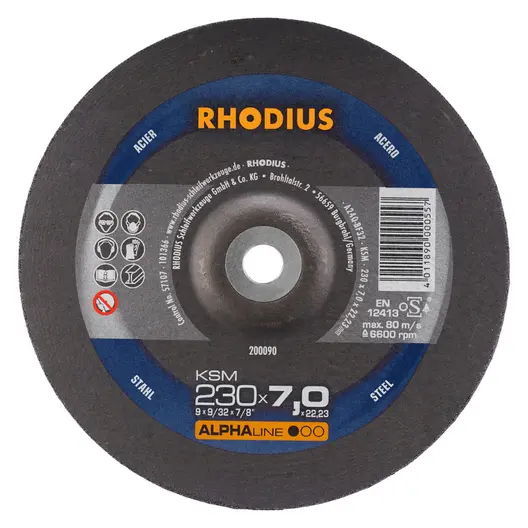 Диск карбофлексен за шлайфане Rhodius на метал  230 мм, 22.23 мм, 6 мм, KSM
