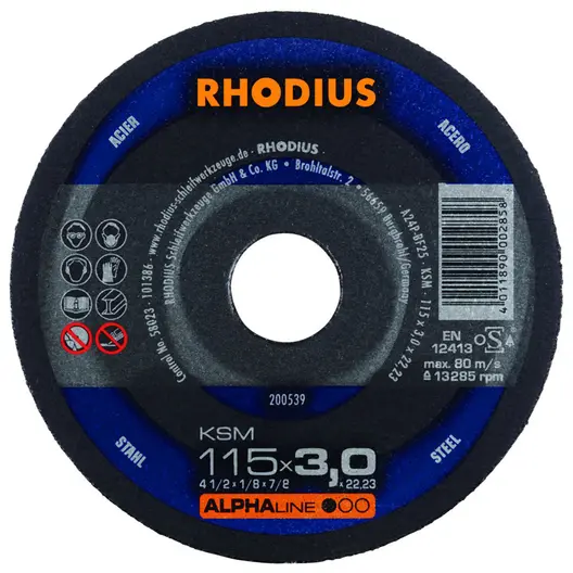 Диск карбофлексен за рязане Rhodius на метал  115 мм, 3 мм, 22.23 мм, KSM