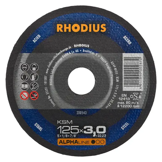 Диск карбофлексен за рязане Rhodius на метал  125 мм, 3 мм, 22.23 мм, KSM