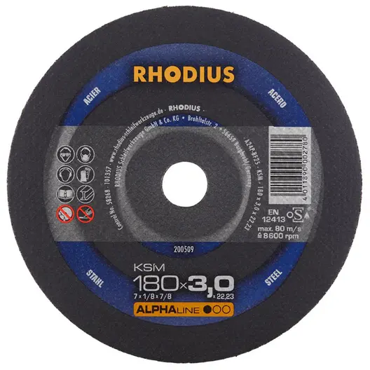 Диск карбофлексен за рязане Rhodius на метал  180 мм, 3 мм, 22.23 мм, KSM