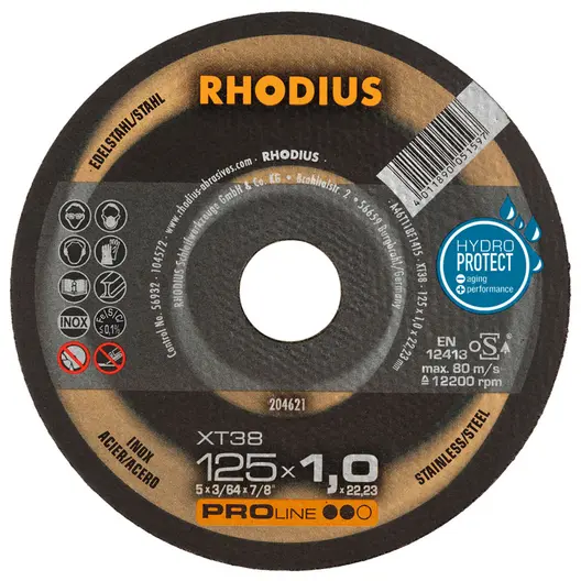 Диск карбофлексен за рязане Rhodius на неръждаема стомана  125 мм, 1 мм, 22.23 мм, XT38