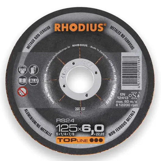 Диск карбофлексен за шлайфане Rhodius на алуминий  125 мм, 22.23 мм, 7 мм, RS24