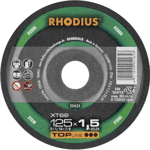 Диск карбофлексен за рязане Rhodius на камък и неметали  115 мм, 1.5 мм, 22.23 мм, XT66
