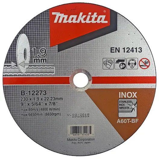Диск карбофлексен за рязане Makita на неръждаема стомана  230 мм, 1.9 мм, 22.23 мм, B-12273