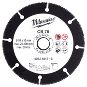 Диск карбиден за рязане Milwaukee на дърво, пластмаса, гипсокартон  76 мм, 10 мм, CB 76 - product - 001 MLA2814
