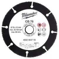 Диск карбиден за рязане Milwaukee на дърво, пластмаса, гипсокартон  76 мм, 10 мм, CB 76