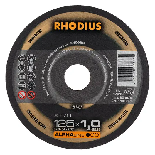 Диск карбофлексен за рязане Rhodius на неръждаема стомана  115 мм, 1.5 мм, 22.23 мм, XT70