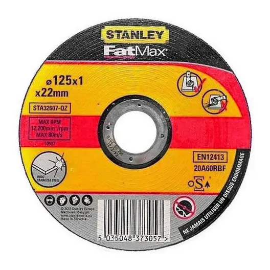 Диск карбофлексен за рязане Stanley на метал и неръждавейка  125 мм, 1 мм, 22.23 мм, STA39297