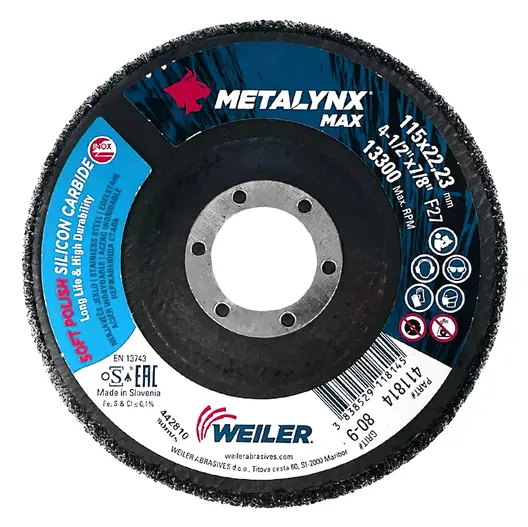 Диск за полиране Weiler от филц за ъглошлайф  115х22.2 мм, P80, Metalynx