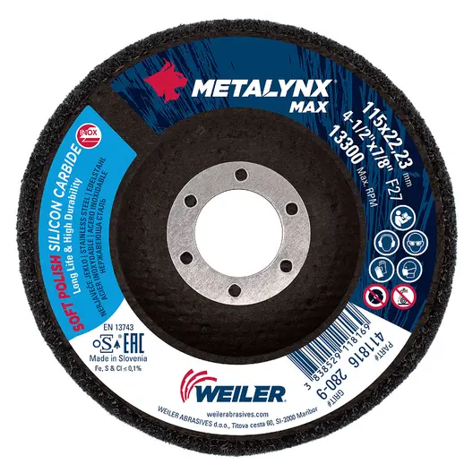 Диск за полиране Weiler от филц за ъглошлайф  115х22.2 мм, P280, Metalynx