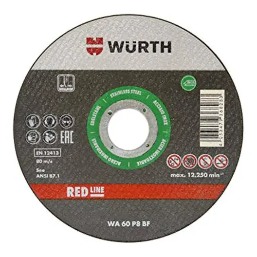 Диск карбофлексен за рязане Wurth на неръждаема стомана  115 мм, 1 мм, 22.23 мм, Red Line Inox