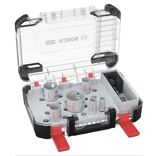 Боркорона универсална Bosch със захват Power Change Plus комплект 20, 25, 32, 38, 51, 64x44 мм, 9 бр., PRO Multi Material PC Plus