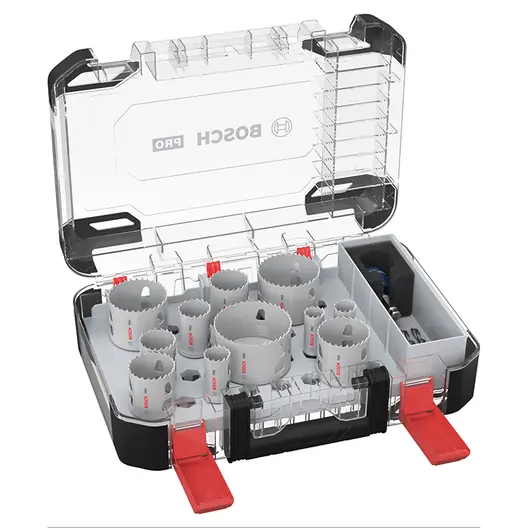 Боркорона универсална Bosch със захват Power Change Plus комплект 20, 22, 25, 32, 35, 40, 44, 51, 60, 64, 76х44 мм, 14 бр., PRO Multi Material PC Plus