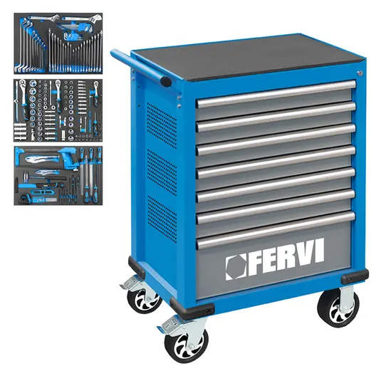 Шкаф Fervi с инструменти метален подвижен  290 бр., 770x460x985 мм, 190 кг, син, C960CA