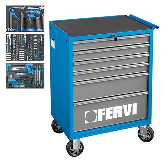Шкаф Fervi с инструменти метален подвижен  290 бр., 744x461x964 мм, 150 кг, син, C900CA