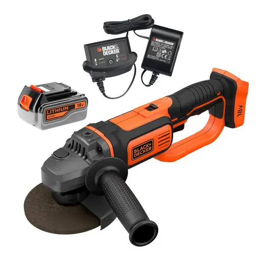 Акумулаторен ъглошлайф Black & Decker  с 1 батерия и зарядно, 18 V, 4 Ah, 125 мм, 8600 об./мин, BCG720M1