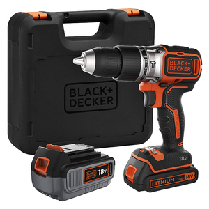 Бормашина винтоверт Black & Decker акумулаторна ударна с 2 батерии и зарядно, 18 V, 2/4 Ah, 45 Nm, 1-10 мм, BCD003MEM2K-QW