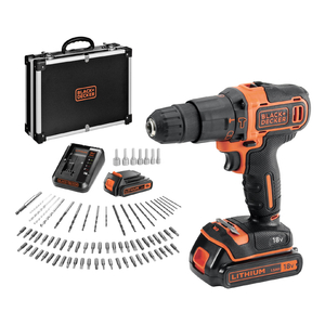 Бормашина винтоверт Black & Decker акумулаторна ударна с 2 батерии и зарядно, 18 V, 1.5 Ah, 40 Nm, 1-10 мм, BDCHD18BAFC