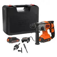 Акумулаторен перфоратор Black & Decker с колекторен двигател  с 2 батерии и зарядно, SDS-plus, 18 V, 2.5 Ah, 1.2 J, BCD900E2K