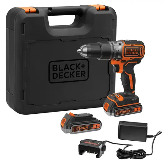 Акумулаторен винтоверт Black & Decker ударен  с 2 батерии и зарядно, 18 V, 1.5 Ah, 52 Nm, 10 мм, BL188KB