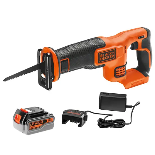 Саблен трион Black & Decker акумулаторен  с 1 батерия и зарядно, 18 V, 4 Ah, 3000 хода/мин, 22 мм, BDCR18M1